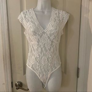 White Stretch Lace Bodysuit Lingerie Negligee Teddy Small